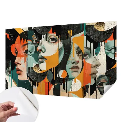 Fotomural decorativo para cabecero de cama con un diseño de caras coloridas