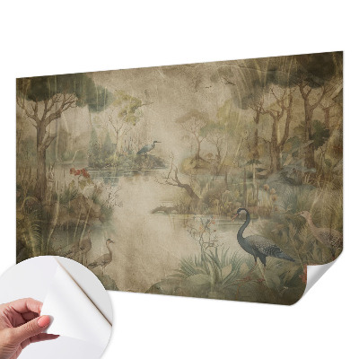 Papel mural texturado decorativo con escena del bosque