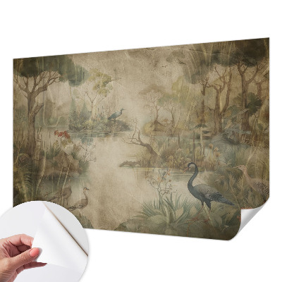Papel mural texturado decorativo con escena del bosque