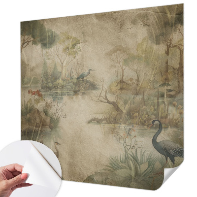 Papel mural texturado decorativo con escena del bosque