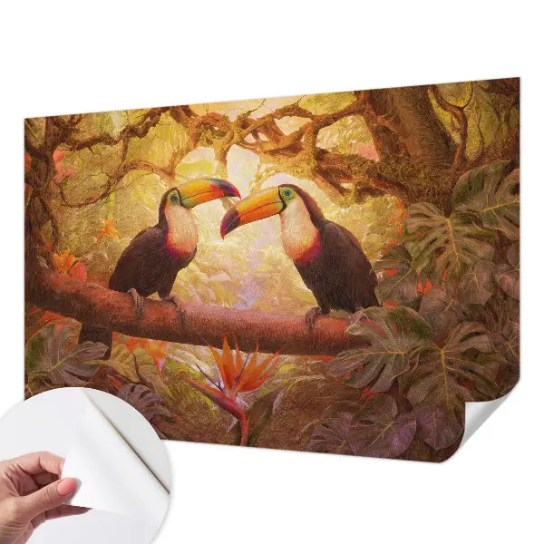 Papel mural texturado decorativo con diseño de tucanes coloridos