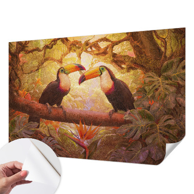 Papel mural texturado decorativo con diseño de tucanes coloridos