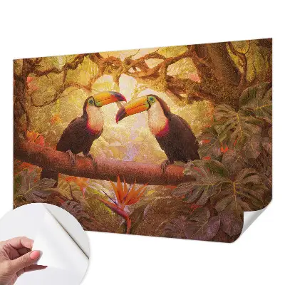Papel mural texturado decorativo con diseño de tucanes coloridos