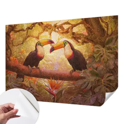 Papel mural texturado decorativo con diseño de tucanes coloridos