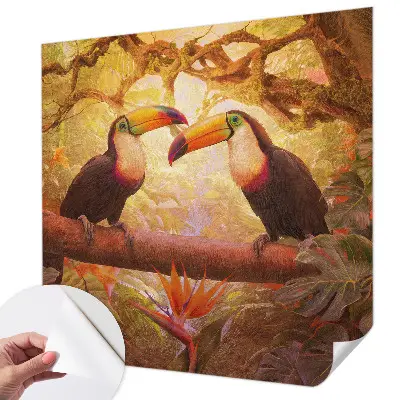 Papel mural texturado decorativo con diseño de tucanes coloridos