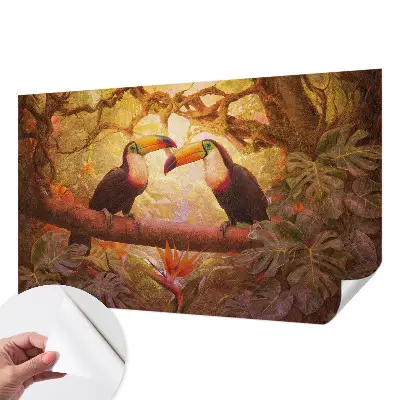 Papel mural texturado decorativo con diseño de tucanes coloridos