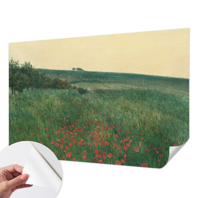 Papel mural con patrón decorativo con diseño de campos de amapolas