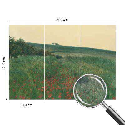 Papel mural con patrón decorativo Campos de amapolas