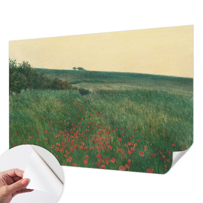 Papel mural con patrón decorativo con diseño de campos de amapolas