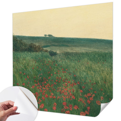 Papel mural con patrón decorativo con diseño de campos de amapolas