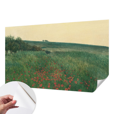Papel mural con patrón decorativo con diseño de campos de amapolas