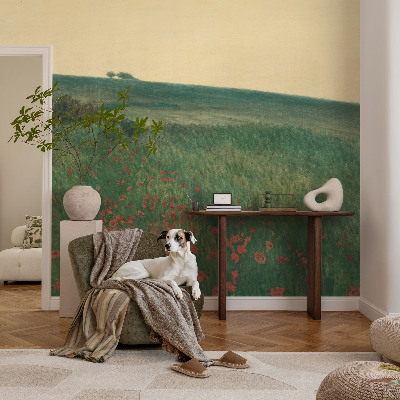 Papel mural con patrón decorativo Campos de amapolas