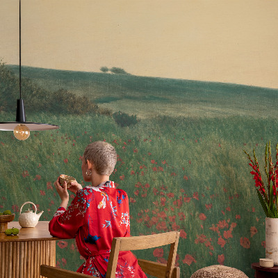 Papel mural con patrón decorativo Campos de amapolas