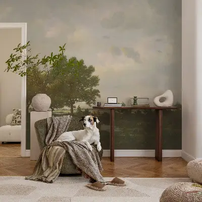 Papel mural texturado decorativo con motivo de paisaje forestal