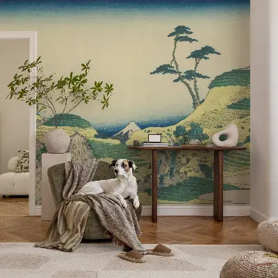 Papel mural con patrón decorativo con un diseño de paisaje rural