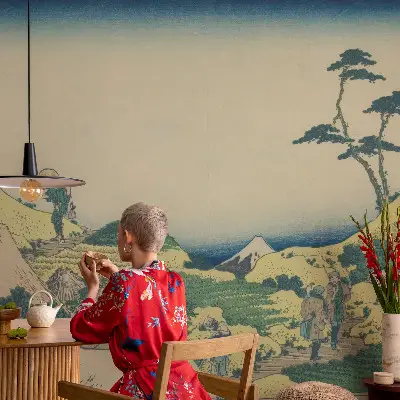 Papel mural con patrón decorativo con un diseño de paisaje rural