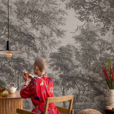 Fotomural decorativo para cabecero de cama con un paisaje forestal