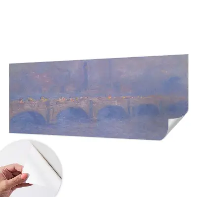 Fotomural decorativo para cabecero de cama con diseño de puente azul