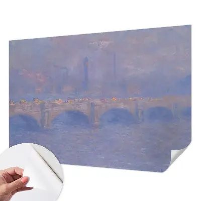 Fotomural decorativo para cabecero de cama con diseño de puente azul