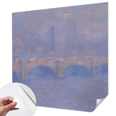 Fotomural decorativo para cabecero de cama con diseño de puente azul