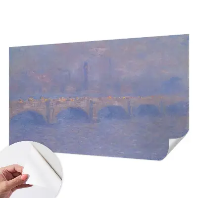 Fotomural decorativo para cabecero de cama con diseño de puente azul
