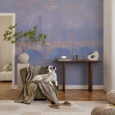 Fotomural decorativo para cabecero de cama con diseño de puente azul