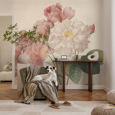 Mural de pared con estampado hermoso rosas románticas