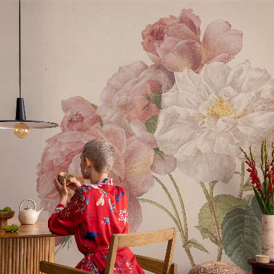 Mural de pared con estampado hermoso rosas románticas