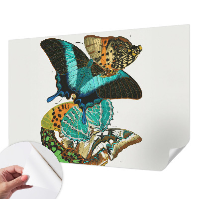 Fotomural decorativo para cabecero de cama con un motivo de mariposas coloridas