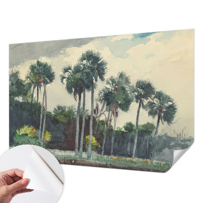 Fotomural decorativo para cabecero de cama con diseño de palmeras exóticas