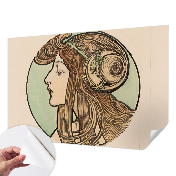 Papel mural con patrón decorativo retrato Art Nouveau