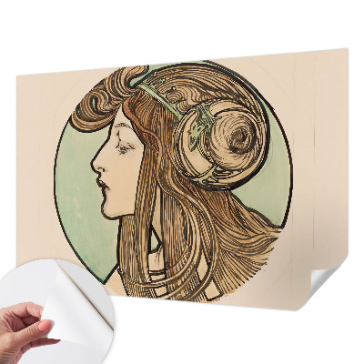 Papel mural con patrón decorativo retrato Art Nouveau