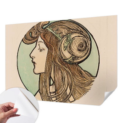 Papel mural con patrón decorativo retrato Art Nouveau