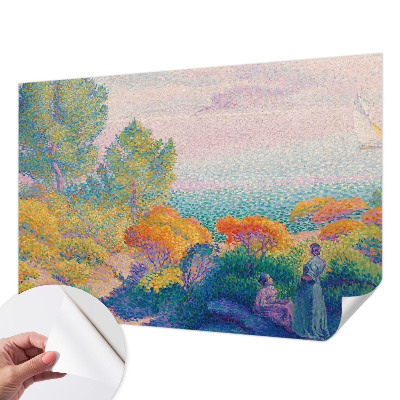 Papel mural con patrón decorativo con motivo de paisaje costero