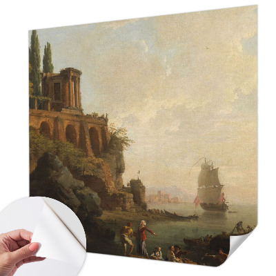 Papel mural con patrón decorativo con un motivo de paisaje marino