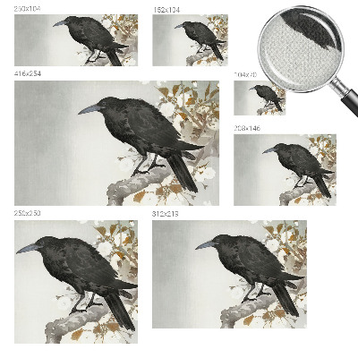 Papel mural texturado decorativo Cuervo en las flores