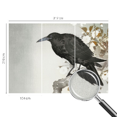 Papel mural texturado decorativo Cuervo en las flores