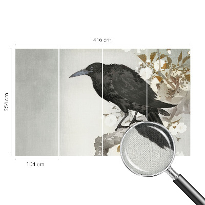 Papel mural texturado decorativo Cuervo en las flores