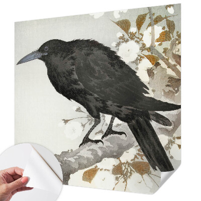 Papel mural texturado decorativo Cuervo en las flores