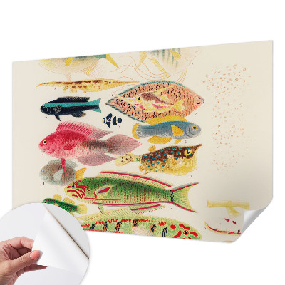 Papel mural texturado decorativo con diseño de peces coloridos