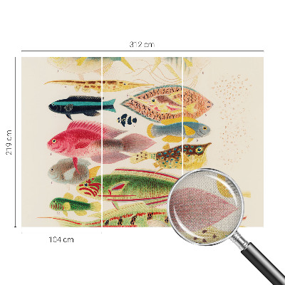 Papel mural texturado decorativo con diseño de peces coloridos