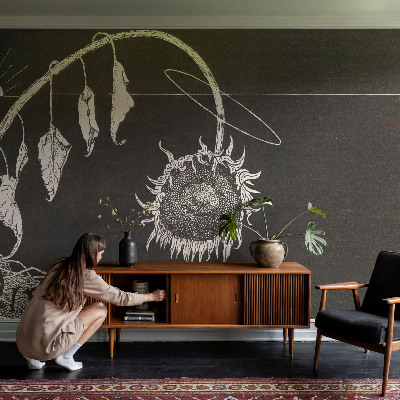 Papel mural con patrón decorativo Girasol nostálgico