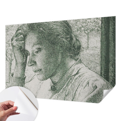 Fotomural decorativo para cabecero de cama con ilustración de mujer reflexiva