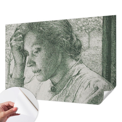 Fotomural decorativo para cabecero de cama con ilustración de mujer reflexiva