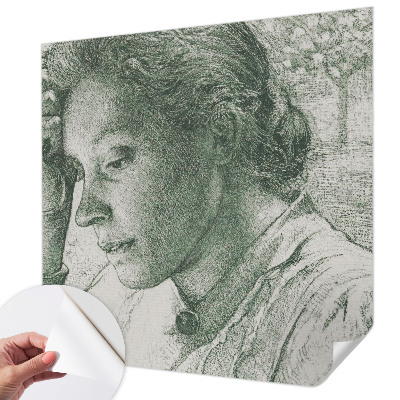 Fotomural decorativo para cabecero de cama con ilustración de mujer reflexiva