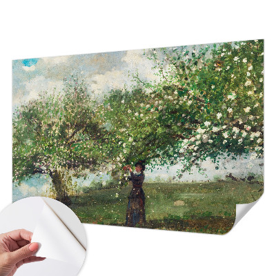 Papel mural texturado decorativo con escena primaveral