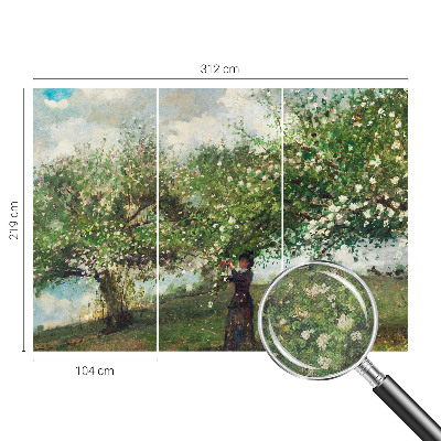 Papel mural texturado decorativo con escena primaveral