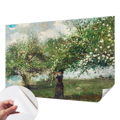 Papel mural texturado decorativo con escena primaveral