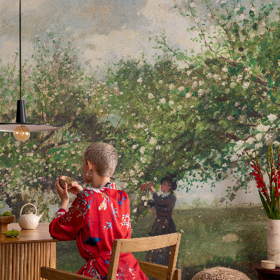 Papel mural texturado decorativo Escena primaveral