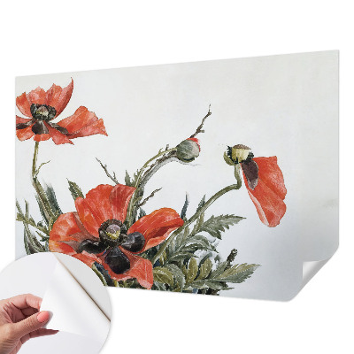 Papel mural texturado decorativo con motivo de amapolas rojas